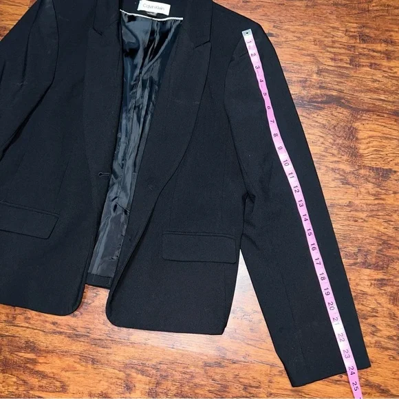 Calvin Klein Women’s Suit Jacket, Black Two-Button Lux Blazer, Petite Size 14 - Picture 2 of 5